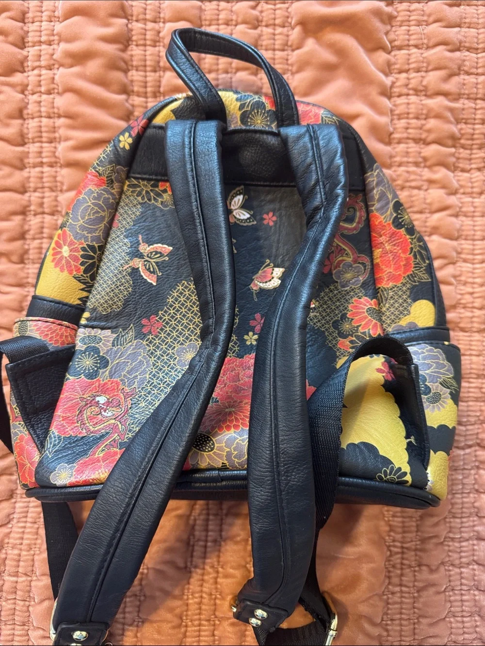 Loungefly Black Floral & Gold Mini Backpack - Picture 4 of 5